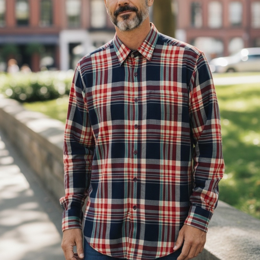 VINTAGE McGregor Men's size Large Red and Blue Plaid Button up Casual Shirt